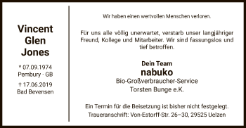 Traueranzeige von Vincent Glen Jones von Uelzen
