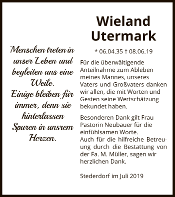 Traueranzeige von Wieland Utermark von Uelzen