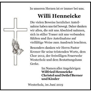 Traueranzeige von Willi Henneicke von Uelzen