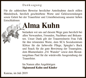 Traueranzeige von Alma Kuhn von Uelzen