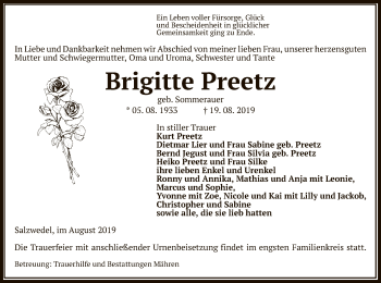 Traueranzeige von Brigitte Preetz von Uelzen