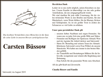 Traueranzeige von Carsten Büssow von Uelzen