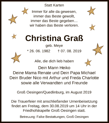 Traueranzeige von Christina Graß von Uelzen