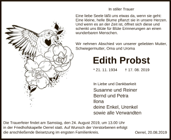 Traueranzeige von Edith Probst von Uelzen