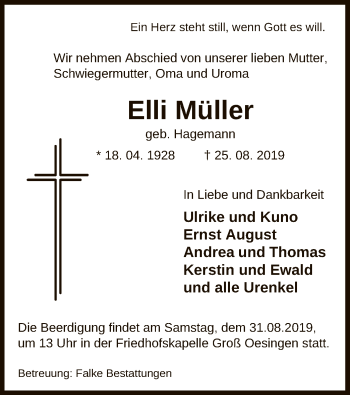 Traueranzeige von Elli Müller von Uelzen