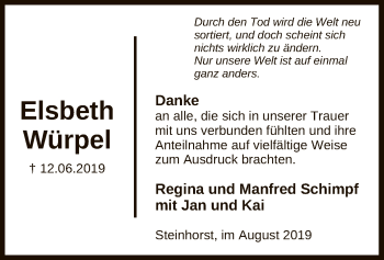 Traueranzeige von Elsbeth Würpel von Uelzen