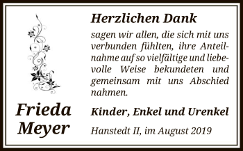 Traueranzeige von Frieda Meyer von Uelzen