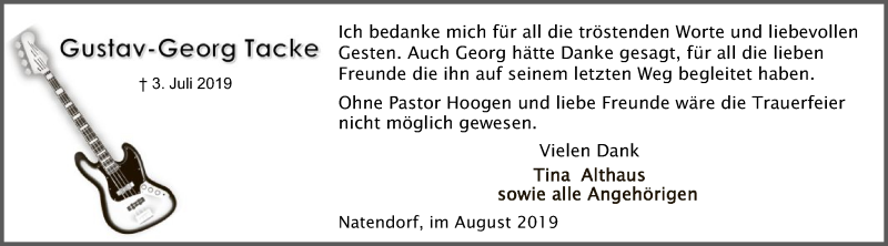  Traueranzeige für Gustav-Georg Tacke vom 03.08.2019 aus Uelzen