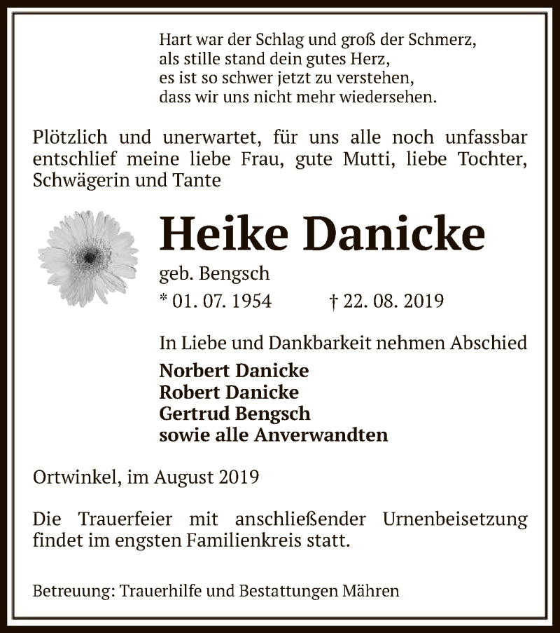  Traueranzeige für Heike Danicke vom 24.08.2019 aus Uelzen