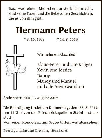 Traueranzeige von Hermann Peters von Uelzen