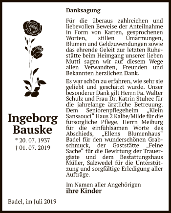 Traueranzeige von Ingeborg Bauske von Uelzen