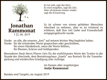 Traueranzeige von Jonathan Rammonat von Uelzen