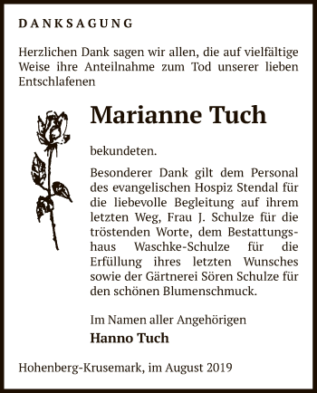 Traueranzeige von Marianne Tuch von Uelzen