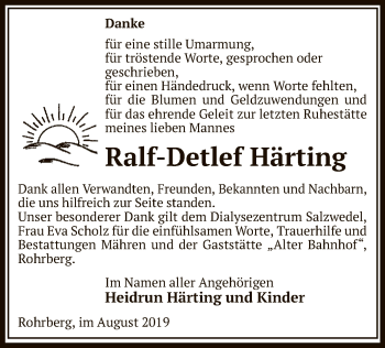 Traueranzeige von Ralf-Detlef Härting von Uelzen