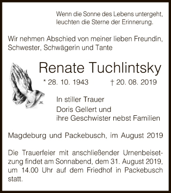 Traueranzeige von Renate Tuchlintsky von Uelzen