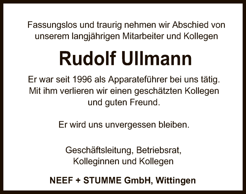  Traueranzeige für Rudolf Ullmann vom 15.08.2019 aus Uelzen