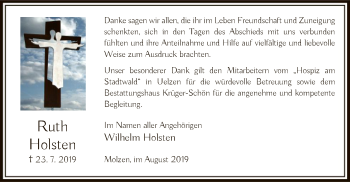 Traueranzeige von Ruth Holsten von Uelzen