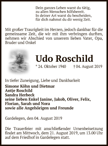 Traueranzeige von Udo Roschild von Uelzen