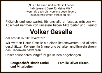 Traueranzeige von Volker Geselle von Uelzen