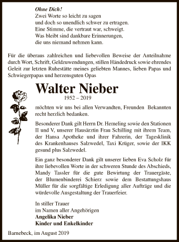 Traueranzeige von Walter Nieber von Uelzen