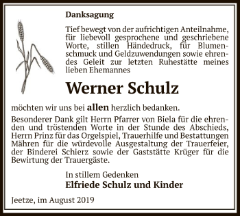 Traueranzeige von Werner Schulz von Uelzen