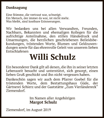 Traueranzeige von Willi Schulz von Uelzen