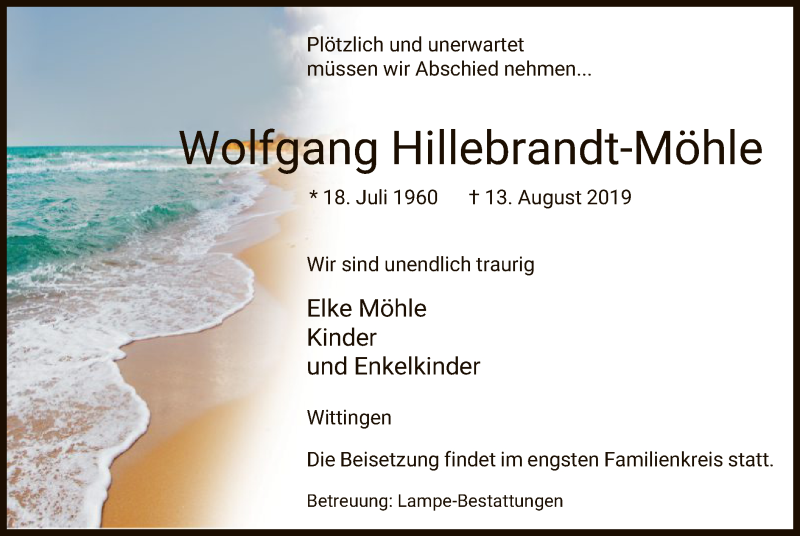  Traueranzeige für Wolfgang Hillebrandt-Möhle vom 15.08.2019 aus Uelzen