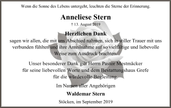 Traueranzeige von Anneliese Stern von Uelzen