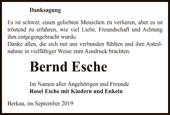 Traueranzeige von Bernd Esche von Uelzen