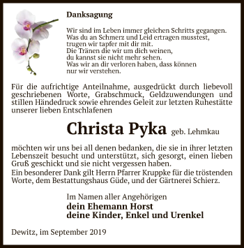 Traueranzeige von Christa Pyka von Uelzen