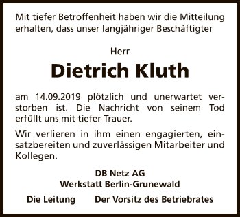 Traueranzeige von Dietrich Kluth von Uelzen