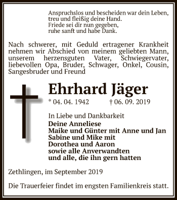 Traueranzeige von Ehrhard Jäger von Uelzen