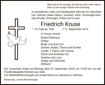 Traueranzeige von Friedrich Kruse von Uelzen