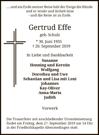 Traueranzeige von Gertrud Effe von Uelzen