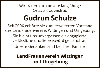 Traueranzeige von Gudrun Schulze von Uelzen