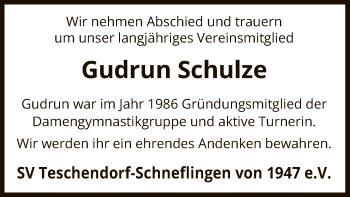 Traueranzeige von Gudrun Schulze von Uelzen