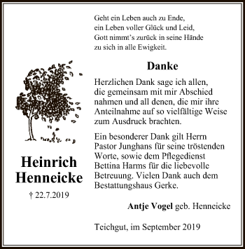 Traueranzeige von Heinrich Henneicke von Uelzen