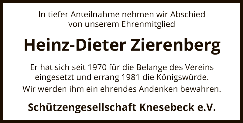  Traueranzeige für Heinz-Dieter Zierenberg vom 25.09.2019 aus Uelzen