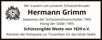 Traueranzeige von Hermann Grimm von Uelzen