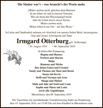 Traueranzeige von Irmgard Otterburg von Uelzen