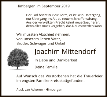 Traueranzeige von Joachim Mittendorf von Uelzen