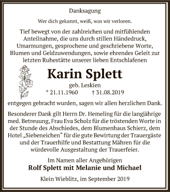 Traueranzeige von Karin Splett von Uelzen