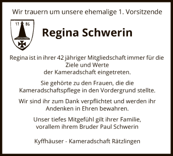 Traueranzeige von Regina Schwerin von Uelzen