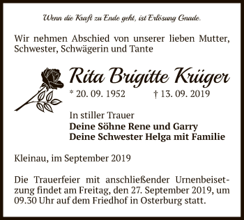 Traueranzeige von Rita Brigitte Krüger von Uelzen