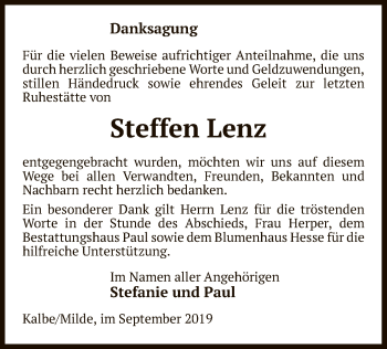 Traueranzeige von Steffen Lenz von Uelzen