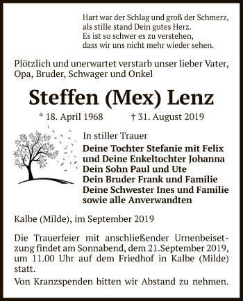 Traueranzeige von Steffen Lenz von Uelzen