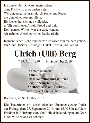 Traueranzeige von Ulrich Berg von Uelzen