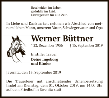 Traueranzeige von Werner Büttner von Uelzen