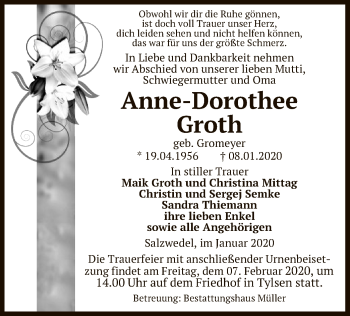 Traueranzeige von Anne-Dorothee Anne-Dorothee von Uelzen