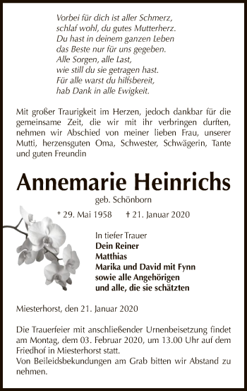 Traueranzeige von Annemarie Heinrichs von Uelzen